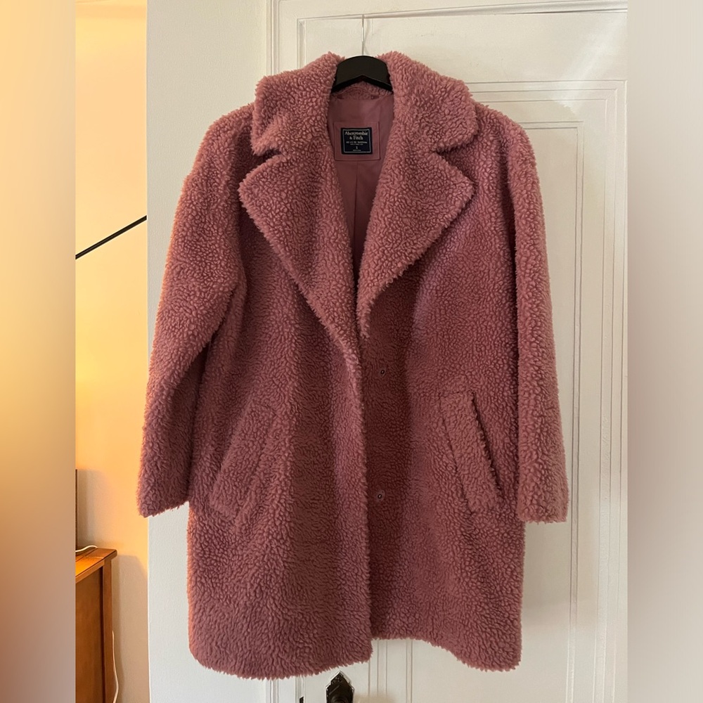 Abercrombie pink sherpa coat S